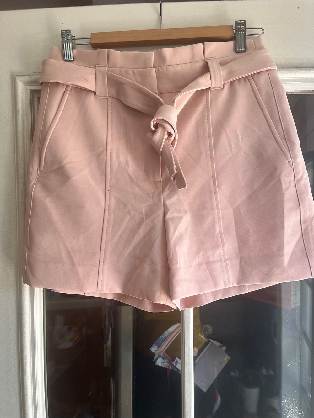 White House Black Market Light Pink Tie-Waist Bermuda Shorts